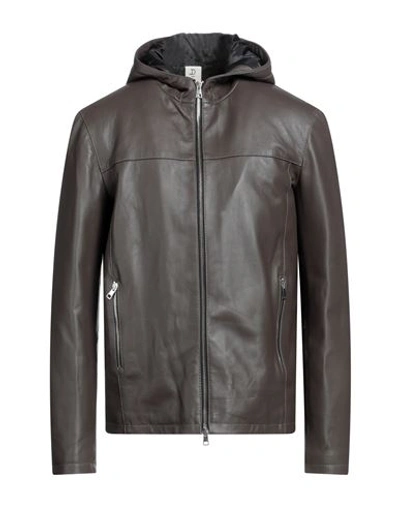 Delan Man Jacket Dove Grey Size 46 Ovine Leather In Brown