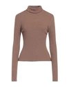 Hinnominate Woman Turtleneck Light Brown Size L Viscose, Acrylic, Elastane In Beige