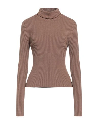 Hinnominate Woman Turtleneck Light Brown Size L Viscose, Acrylic, Elastane In Beige