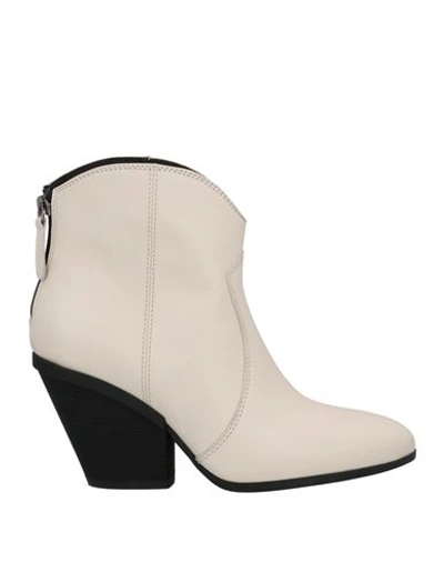 Hogan Woman Ankle Boots Cream Size 9.5 Calfskin In White