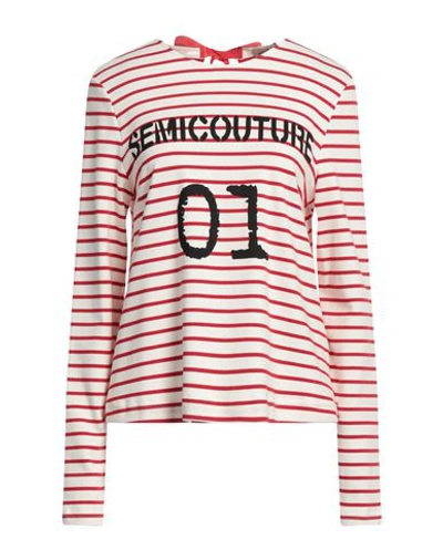 Semicouture Woman T-shirt Red Size M Cotton