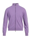 Zanieri Man Cardigan Lilac Size 40 Lambswool In Purple