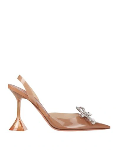 Amina Muaddi Woman Pumps Camel Size 7 Pvc - Polyvinyl Chloride In Beige