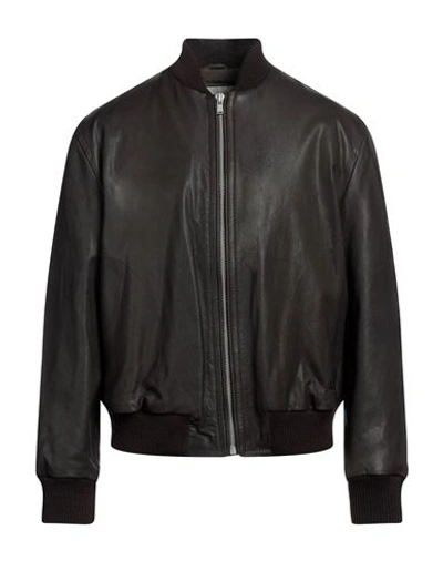 Trussardi Logo-embossed Leather Bomber Jacket In Brown