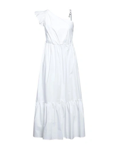 Pinko Woman Midi Dress White Size 10 Cotton, Glass, Metal