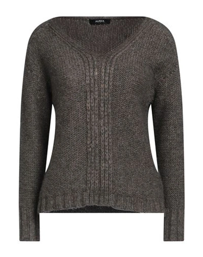 Alpha Studio Woman Sweater Dark Brown Size 8 Wool, Nylon