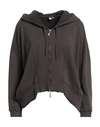 European Culture Woman Sweatshirt Dark Brown Size L Cotton, Lycra