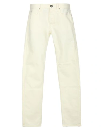 Emporio Armani Man Denim Pants Ivory Size 36w-34l Cotton In White