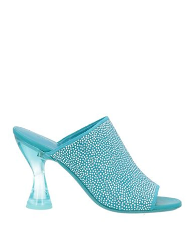 By Far Woman Sandals Turquoise Size 10 Soft Leather In Azur