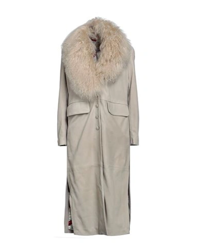 Vintage De Luxe Woman Overcoat & Trench Coat Dove Grey Size 10 Shearling, Virgin Wool, Polyamide, Ca