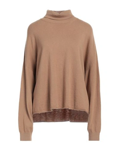 Semicouture Woman Turtleneck Camel Size M Cashmere, Polyamide In Beige