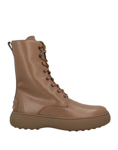 Tod's Woman Ankle Boots Light Brown Size 11 Soft Leather In Beige