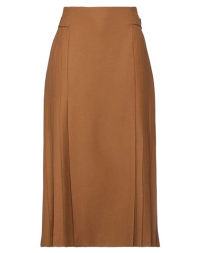 Alberta Ferretti Woman Midi Skirt Camel Size 8 Virgin Wool, Elastane In Beige