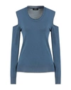 Alpha Studio Woman Sweater Navy Size S Viscose, Polyamide In Navy Blue