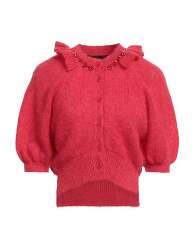 Simone Rocha Woman Cardigan Red Size Xs Mohair Wool, Alpaca Wool, Polyamide