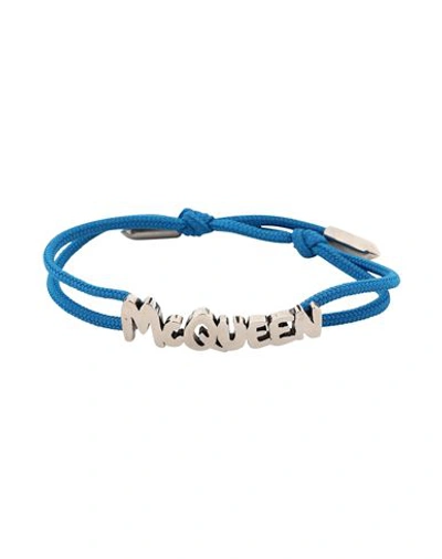 Alexander Mcqueen Woman Bracelet Azure Size - Textile Fibers, Metal In Blue