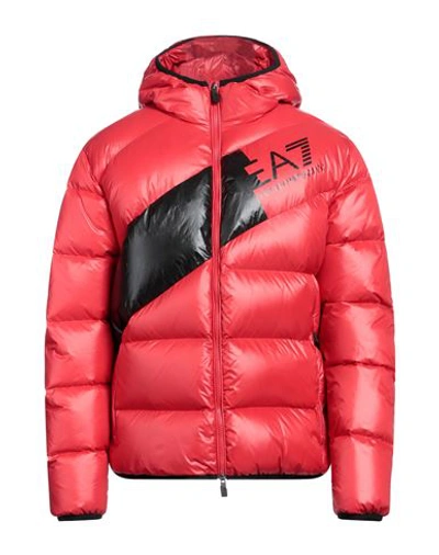 Ea7 Man Down Jacket Red Size Xxl Polyamide