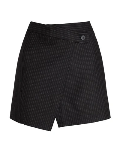 8 By Yoox Pinstriped Cotton Twill Mini Skirt Woman Mini Skirt Black Size 8 Viscose, Virgin Wool, Ela