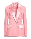 Carla G. Woman Blazer Fuchsia Size 6 Cotton, Polyester, Viscose, Elastane In Pink