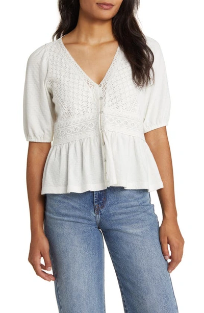 Lucky Brand Daydreamer Lace Peplum Top In White