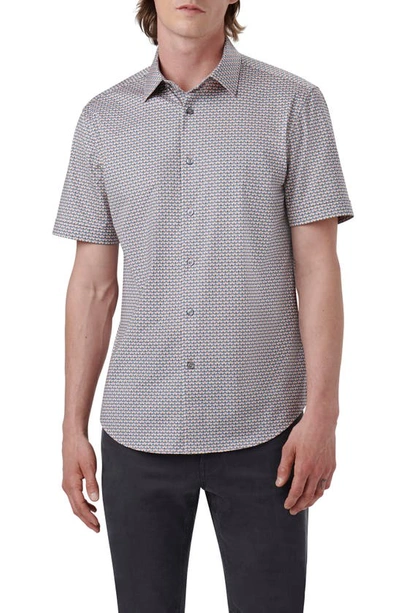 Bugatchi Miles Ooohcotton® Geometic Print Short Sleeve Button-up Shirt In Dusty Pink