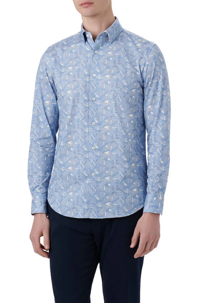 Bugatchi Ooohcotton® James Leaf Print Button-up Shirt In Air Blue