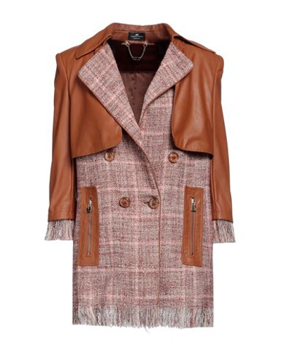 Elisabetta Franchi Woman Overcoat & Trench Coat Camel Size 4 Cotton, Acrylic, Polyamide In Beige