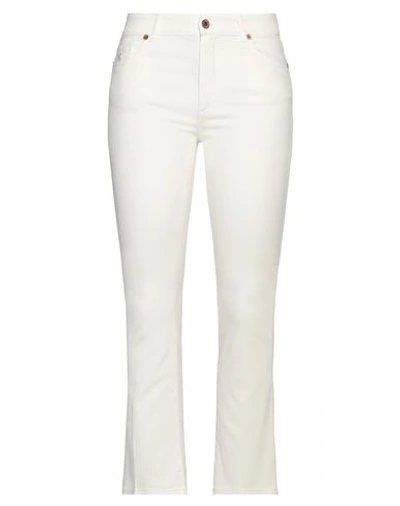 Avantgar Denim By European Culture Woman Pants Ivory Size 30 Cotton, Polyester, Rubber In White