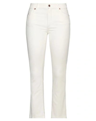 Avantgar Denim By European Culture Woman Pants Ivory Size 27 Cotton, Polyester, Rubber In White