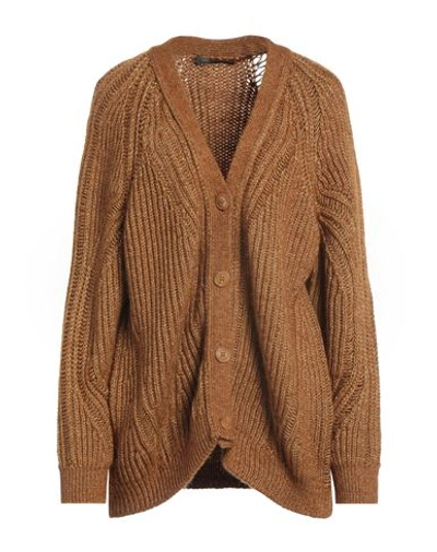 Alberta Ferretti Woman Cardigan Brown Size 4 Viscose, Wool, Polyester, Polyamide, Elastane In Brown