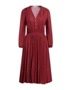 Skills & Genes Woman Midi Dress Brick Red Size 6 Viscose, Silk