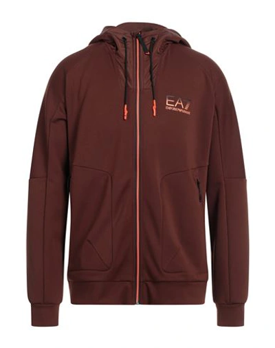 Ea7 Man Sweatshirt Brown Size S Polyester, Viscose, Elastane