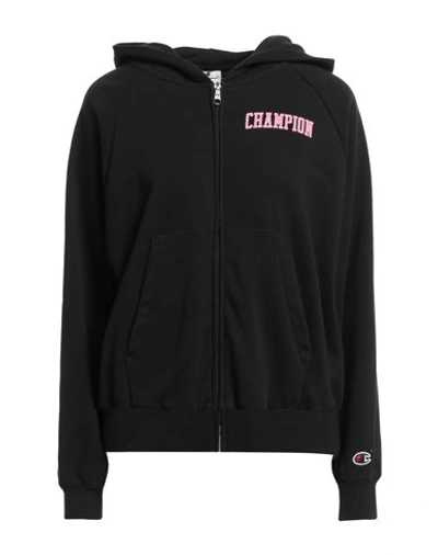 Champion Woman Sweatshirt Black Size S Cotton, Polyester