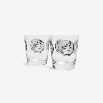 Fornasetti 2 Water Glasses Set Cammei In White