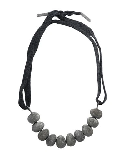 Brunello Cucinelli Woman Necklace Charcoal Size - Textile Fibers, 925/1000 Silver In Grey