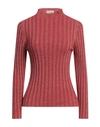 Cashmere Company Woman Turtleneck Coral Size 12 Wool, Lurex In Red