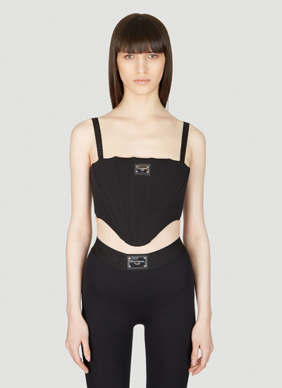 Dolce & Gabbana Logo-plaque Cropped Bustier Top In Black