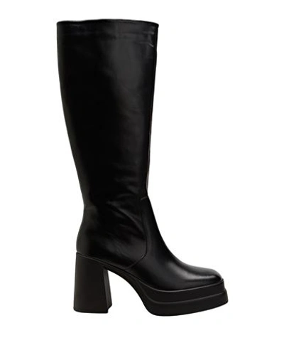 8 By Yoox Leather Square Toe High Boots Woman Knee Boots Black Size 11 Calfskin