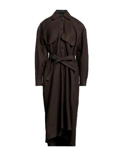 Lemaire Woman Midi Dress Dark Brown Size 4 Linen, Virgin Wool