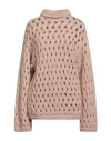 Attic And Barn Woman Turtleneck Antique Rose Size L Wool, Acrylic, Alpaca Wool In Pink