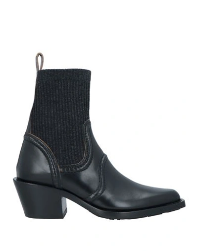 Chloé Woman Ankle Boots Black Size 6.5 Leather, Textile Fibers