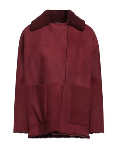Dacute Woman Jacket Burgundy Size 10 Shearling In Red