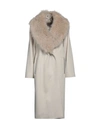 CINZIA ROCCA CINZIA ROCCA WOMAN COAT BEIGE SIZE 14 VIRGIN WOOL, GOAT SKIN