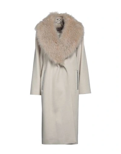 Cinzia Rocca Woman Coat Beige Size 10 Virgin Wool, Goat Skin