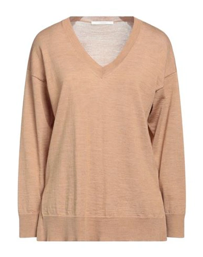 Carla G. Woman Sweater Sand Size 8 Merino Wool In Beige