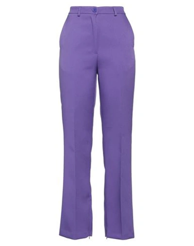 Vicolo Woman Pants Purple Size Xs Polyester, Elastane