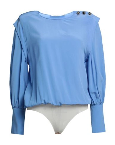 Space Simona Corsellini Woman Bodysuit Pastel Blue Size 8 Silk, Polyamide, Elastane