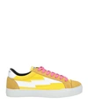 Sanyako Woman Sneakers Mustard Size 6.5 Soft Leather, Textile Fibers In Yellow