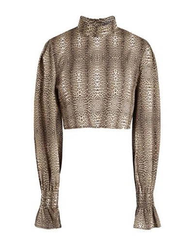 8 By Yoox Leopard Print Cotton Top Woman Top Beige Size 10 Cotton