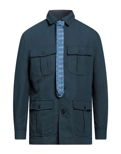 Peninsula Stromboli Man Jacket Navy Blue Size L Cotton, Linen